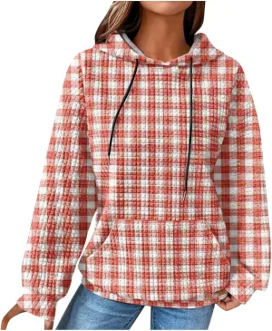Ceboyel Women Waffle Knit Cute Hoodies Drawstring Pullover Sweatshirts Fashion Casual Sweaters Comfy Fall Clothes Outfits