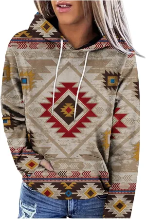 Ceboyel Women Western Aztec Hoodies Fashion Sweatshirt Pullover Ethnic Vintage Graphic Shirts Tops Causal Fall Clothes