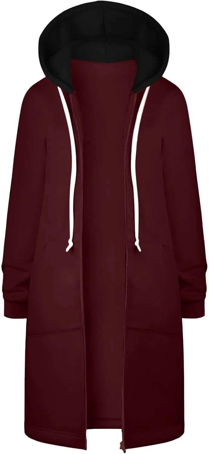 Ceboyel Womens Fall Long Sweatshirts 2023 Long Sleeve Drawstring Hoodies Full Zip Up Jackets Slouchy Fashion Outfits