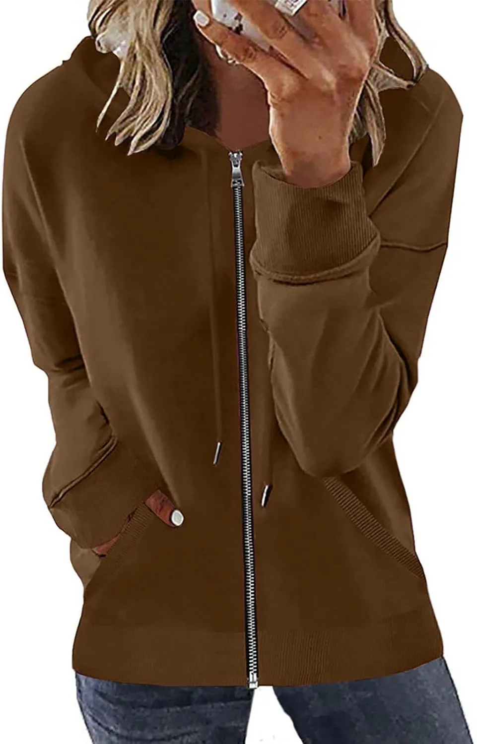 Ceboyel Women'S Zip Up Hoodies 2023 Long Sleeve Hooded Jackets Quarter Zip Pullover Sweatshirt Trendy Casual Fall Clothes