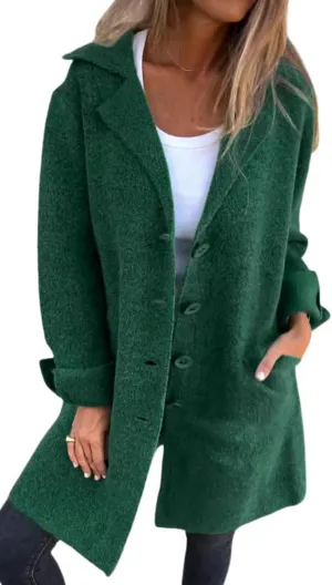 CHARTOU Women Long Cardigan Notched Collar Button Down Loose Fit Knit Blazer Sweater Jacket