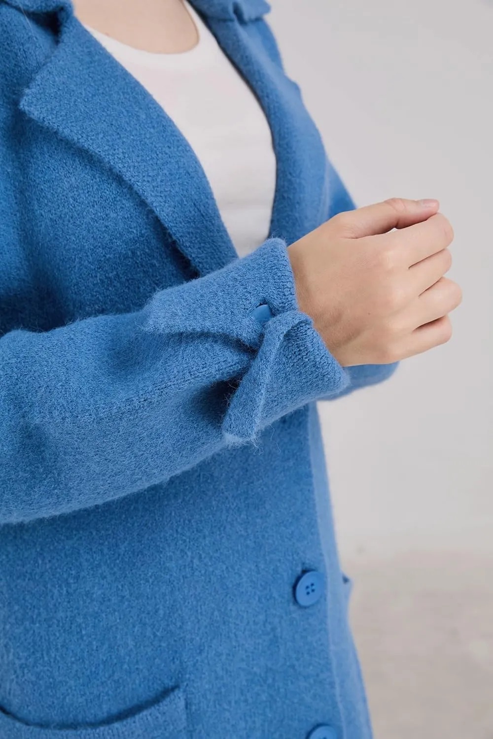 CHARTOU Women Long Cardigan Notched Collar Button Down Loose Fit Knit Blazer Sweater Jacket