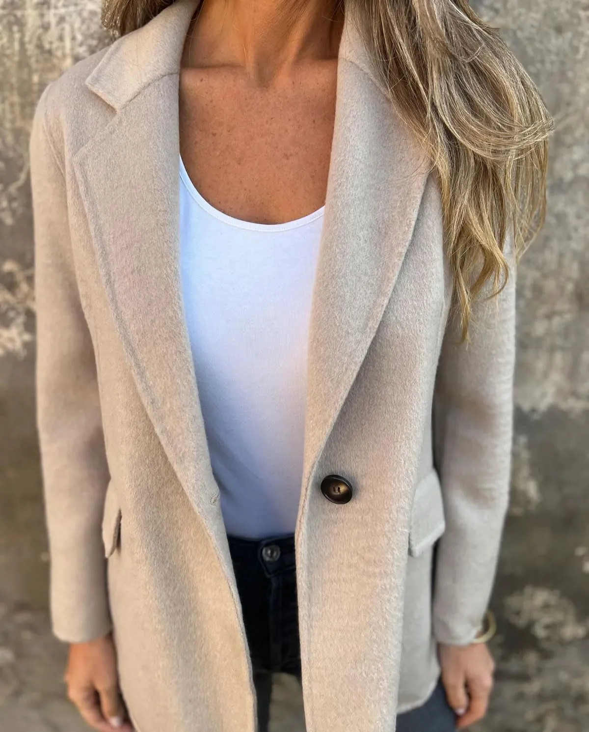 CHARTOU Women Solid Color Blazer Wool Blend Causal Business Office Open Front Short Jacket Pea Coat