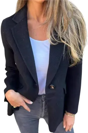 CHARTOU Women Solid Color Blazer Wool Blend Causal Business Office Open Front Short Jacket Pea Coat