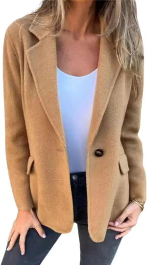 CHARTOU Women Solid Color Blazer Wool Blend Causal Business Office Open Front Short Jacket Pea Coat