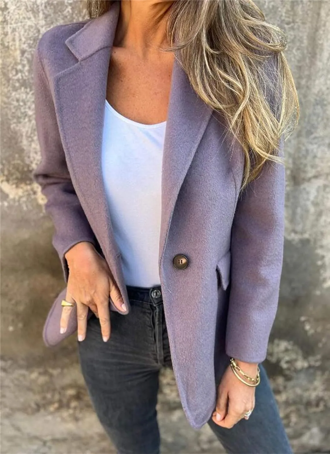 CHARTOU Women Solid Color Blazer Wool Blend Causal Business Office Open Front Short Jacket Pea Coat
