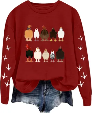 Chicken Mom Sweatshirt for Women Cute Funny Graphic Print Long Sleeve Shirts Farm Fall Crewneck Pullover Tops