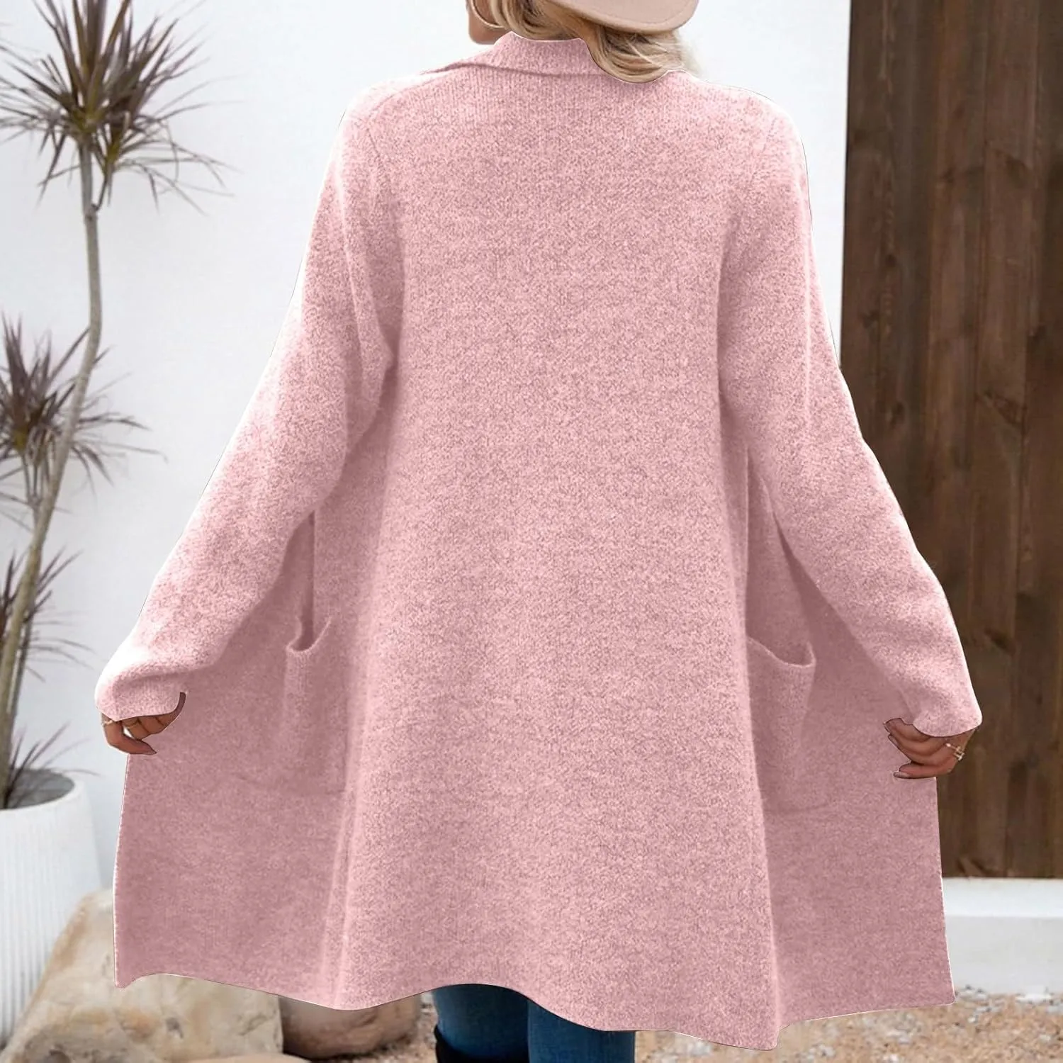 Coatigan for Women Wool Blend Pea Coats Double Breasted Oversized Blazer Knit Open Front Cardigan Sweater with Pocket