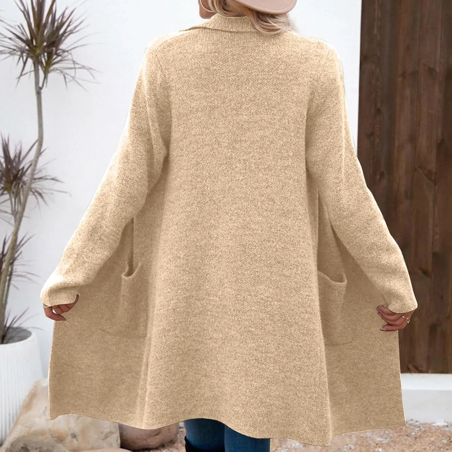 Coatigan for Women Wool Blend Pea Coats Double Breasted Oversized Blazer Knit Open Front Cardigan Sweater with Pocket