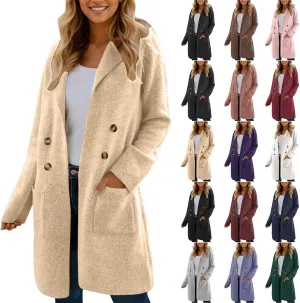 Coatigan for Women Wool Blend Pea Coats Double Breasted Oversized Blazer Knit Open Front Cardigan Sweater with Pocket