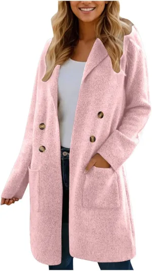 Coatigan for Women Wool Blend Pea Coats Double Breasted Oversized Blazer Knit Open Front Cardigan Sweater with Pocket