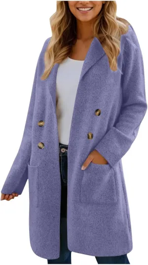 Coatigan for Women Wool Blend Pea Coats Double Breasted Oversized Blazer Knit Open Front Cardigan Sweater with Pocket