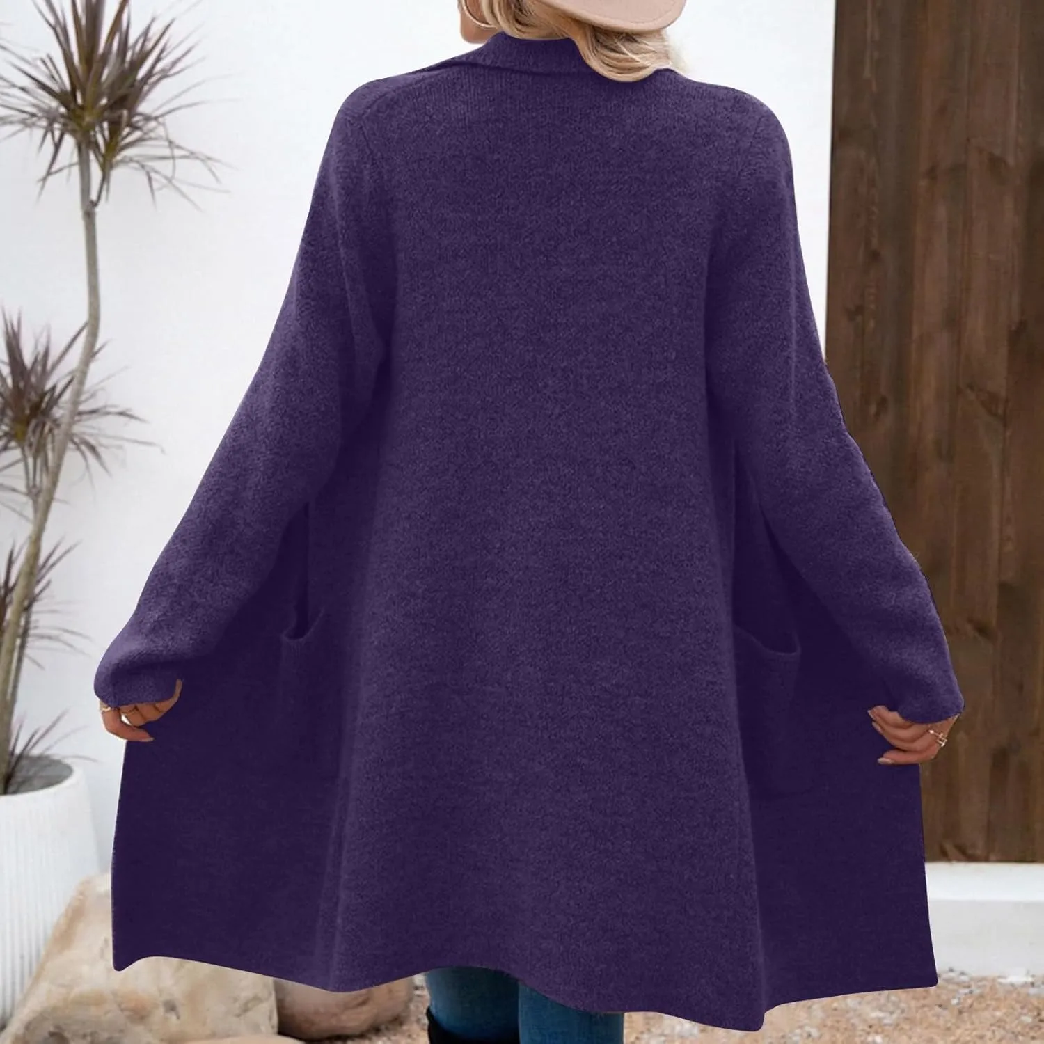Coatigan for Women Wool Blend Pea Coats Double Breasted Oversized Blazer Knit Open Front Cardigan Sweater with Pocket