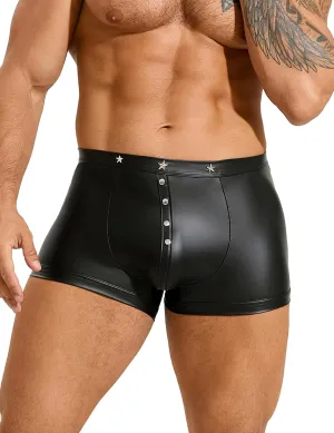 comeondear Men's Faux Leather Boxer Shorts with Punk Rivet and Men's Faux Leather Boxer Shorts Zipper Bulge Pouch Briefs