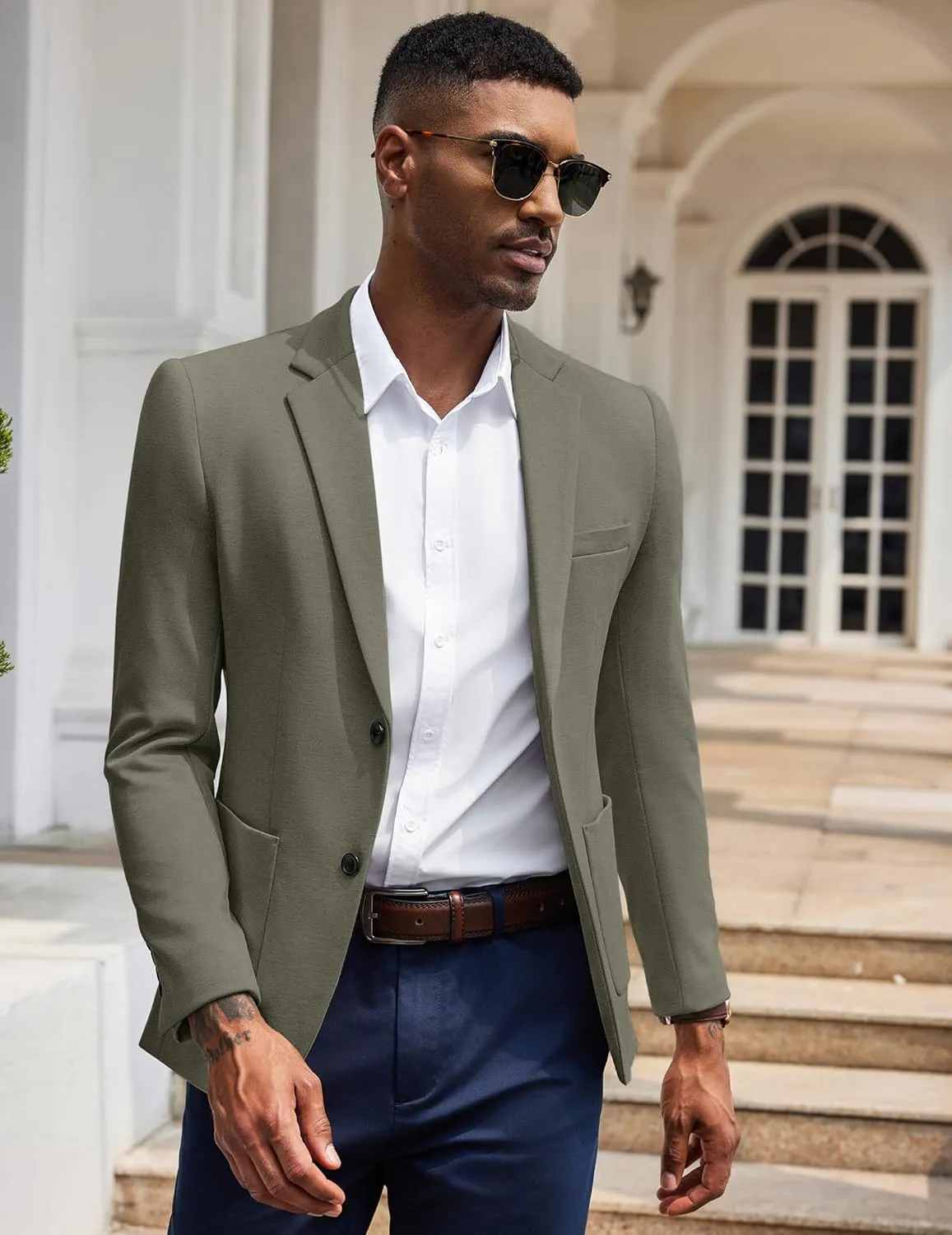 COOFANDY Men's Casual Knit Blazer Slim Fit Sport Coat Stretch Two Button Suit Jacket