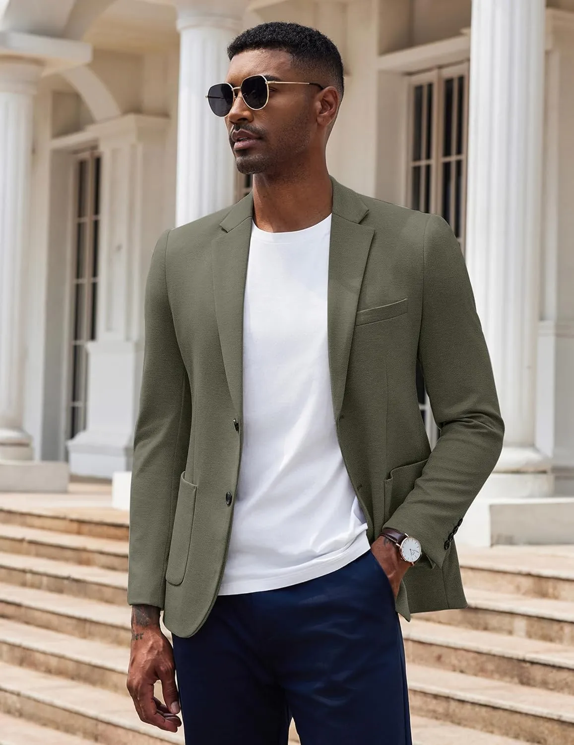 COOFANDY Men's Casual Knit Blazer Slim Fit Sport Coat Stretch Two Button Suit Jacket