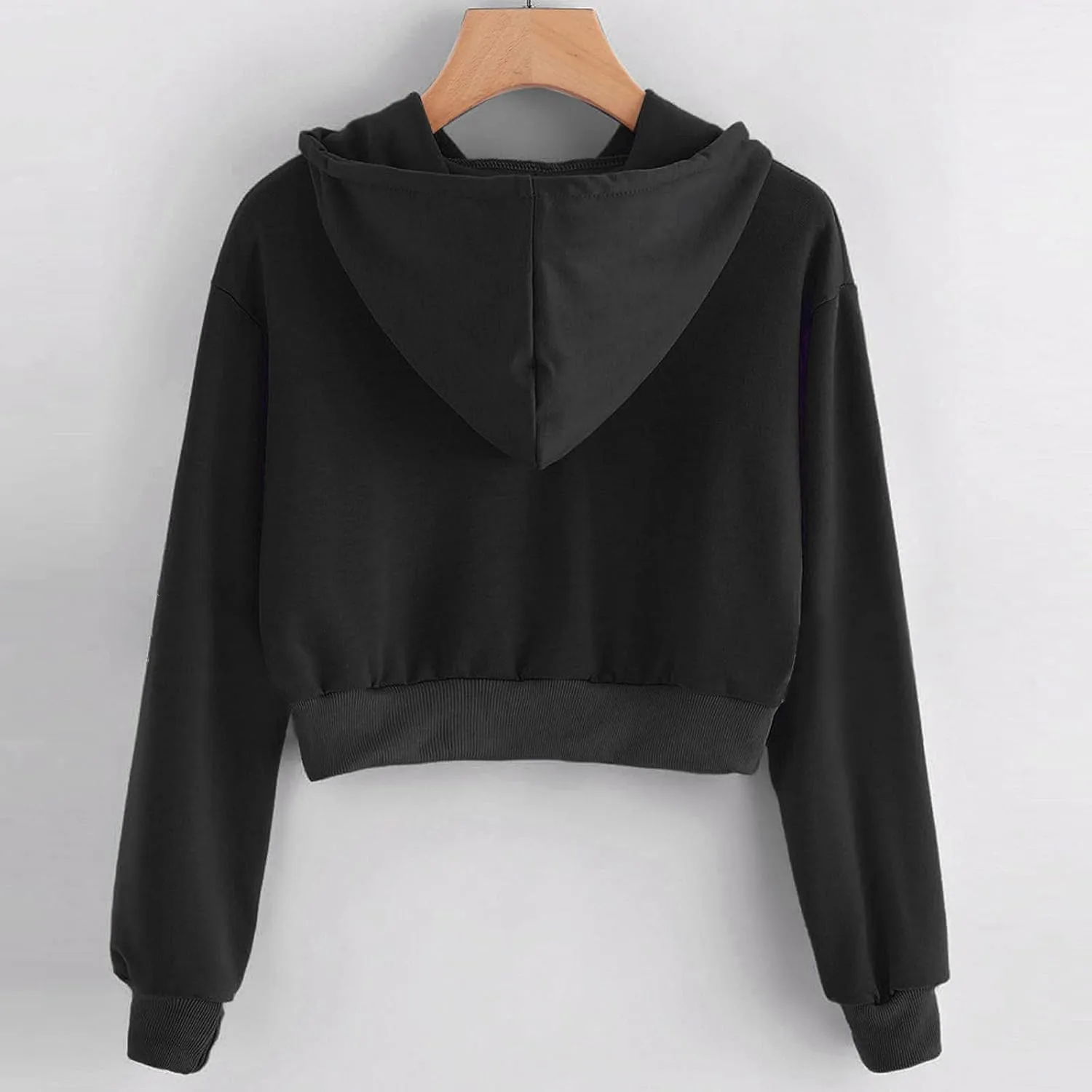 cooki Cropped Hoodies for Teen Girls Hoodies for Women Long Sleeve Solid Sweatshirts with Pockets Casual Crop Pullover Hoodie