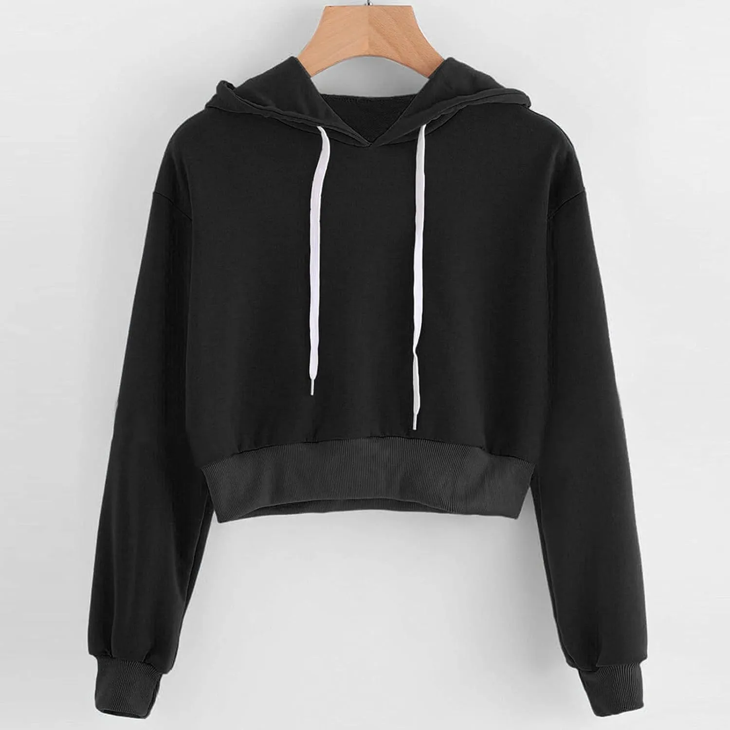 cooki Cropped Hoodies for Teen Girls Hoodies for Women Long Sleeve Solid Sweatshirts with Pockets Casual Crop Pullover Hoodie