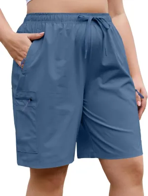 COOTRY Women's Plus Size 9'' Hiking Cargo Shorts Quick Dry Athletic Summer Shorts for Travel Golf with Zipper Pockets
