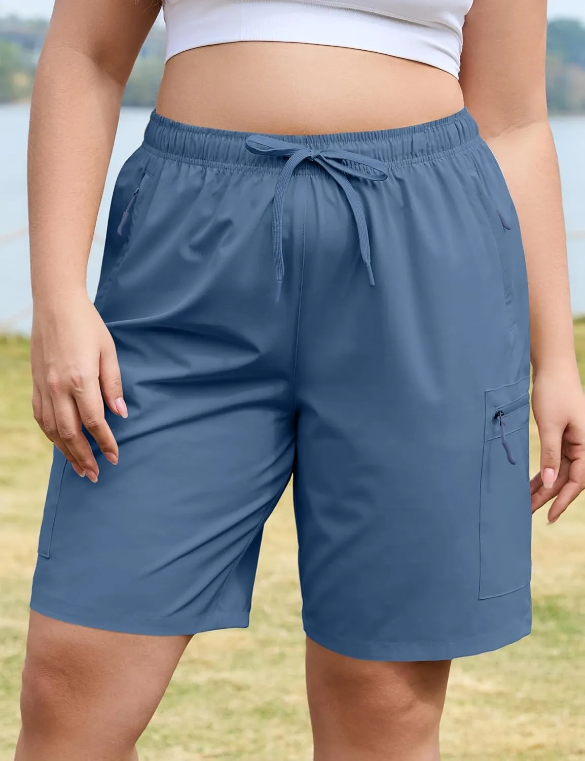 COOTRY Women's Plus Size 9'' Hiking Cargo Shorts Quick Dry Athletic Summer Shorts for Travel Golf with Zipper Pockets