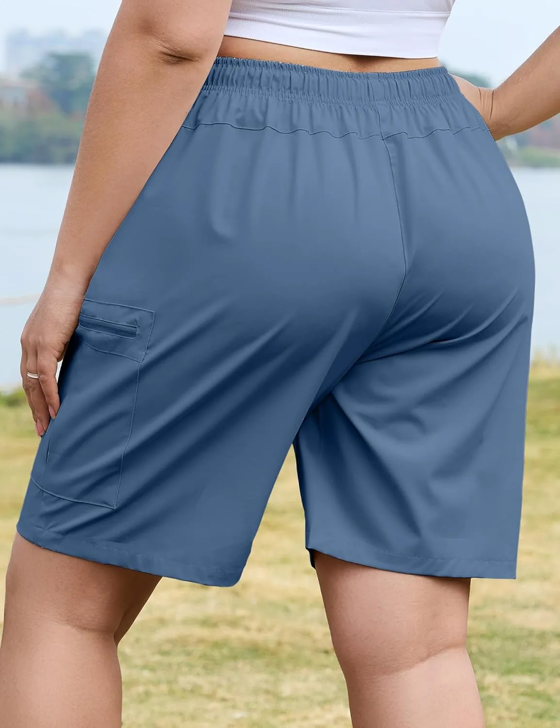 COOTRY Women's Plus Size 9'' Hiking Cargo Shorts Quick Dry Athletic Summer Shorts for Travel Golf with Zipper Pockets