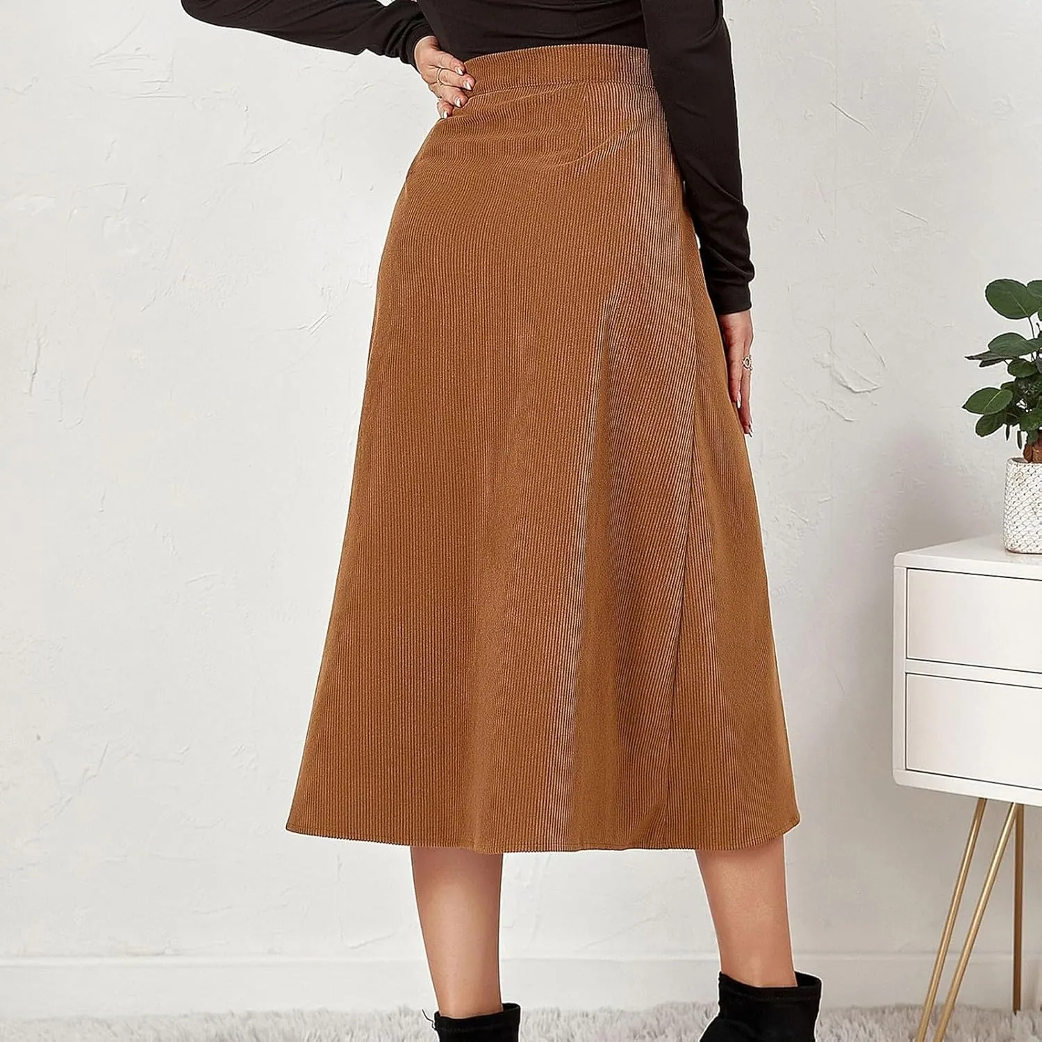 Corduroy Skirt Women High Waisted Suede Skirts Button Down A Line Midi Skirt Fall Winter Business Casual Long Skirts