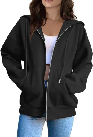 COTECRAM Women Zip Up Y2K Hoodie Fall Oversized Sweatshirts Casual Long Sleeve Drawstring Hooded Jacket 2024 Clothes