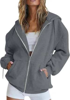 COTECRAM Womens Zip Up Hoodies Oversized Lightweight Hooded Sweatshirt Casual Long Sleeve Jacket Y2K Fall Clothes