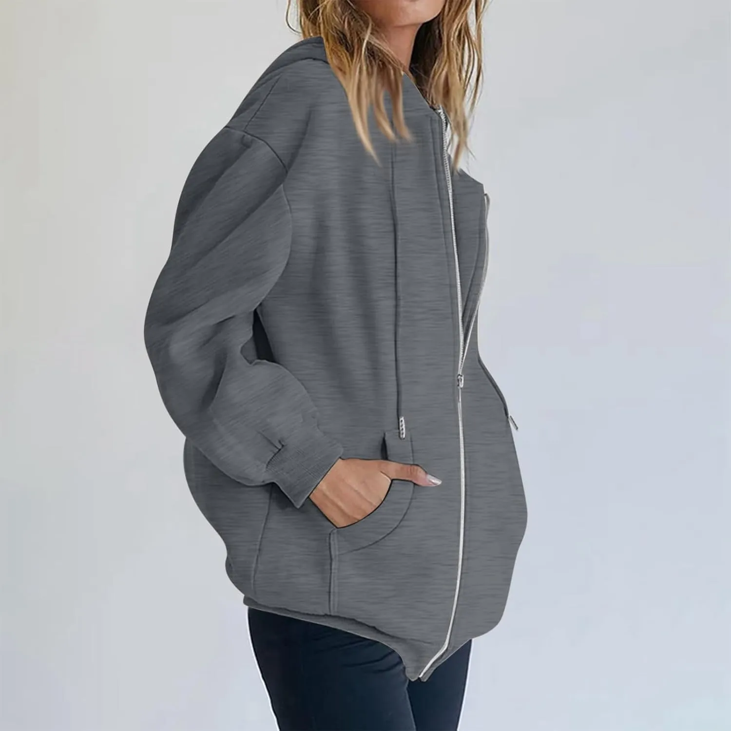 COTECRAM Womens Zip Up Hoodies Oversized Lightweight Hooded Sweatshirt Casual Long Sleeve Jacket Y2K Fall Clothes