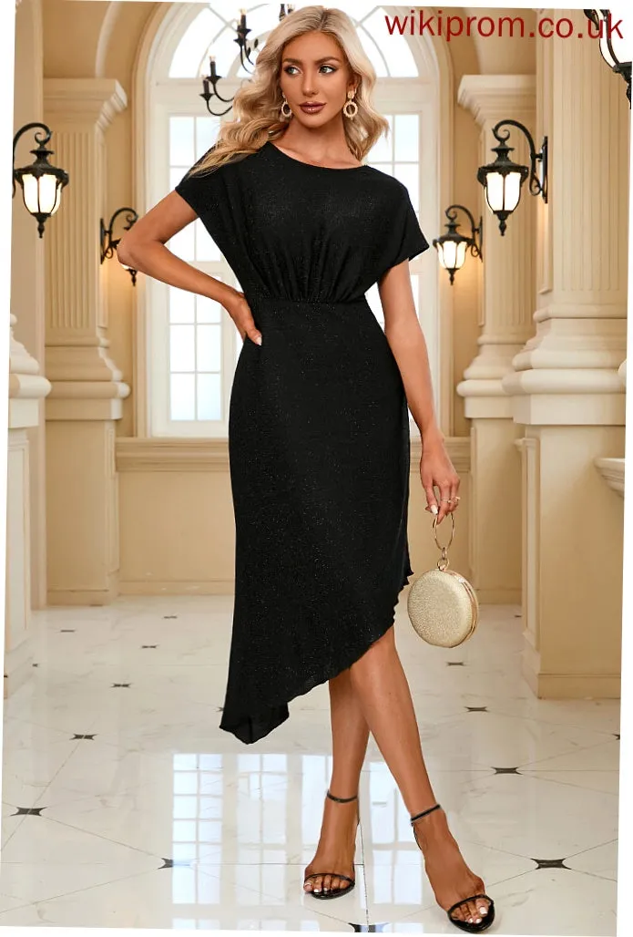 Cotton Round Blends Asymmetrical Club Dresses Short A-line Dahlia Sleeves Dresses Neck Elegant