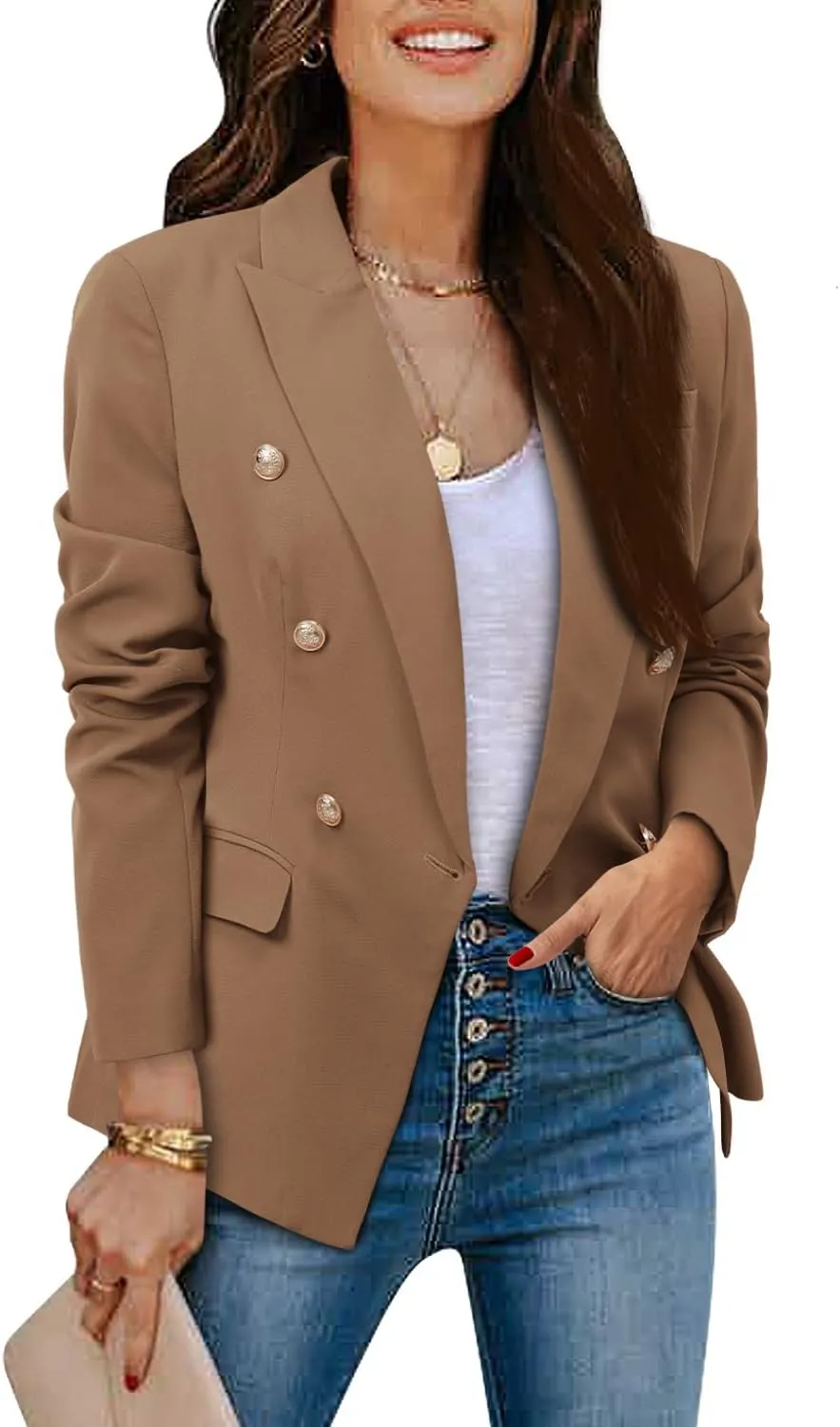 CRAZY GRID Womens Casual Blazer Jacket Gold Button Long Sleeve Work 0ffice Blazer Lapel Jacket