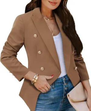CRAZY GRID Womens Casual Blazer Jacket Gold Button Long Sleeve Work 0ffice Blazer Lapel Jacket