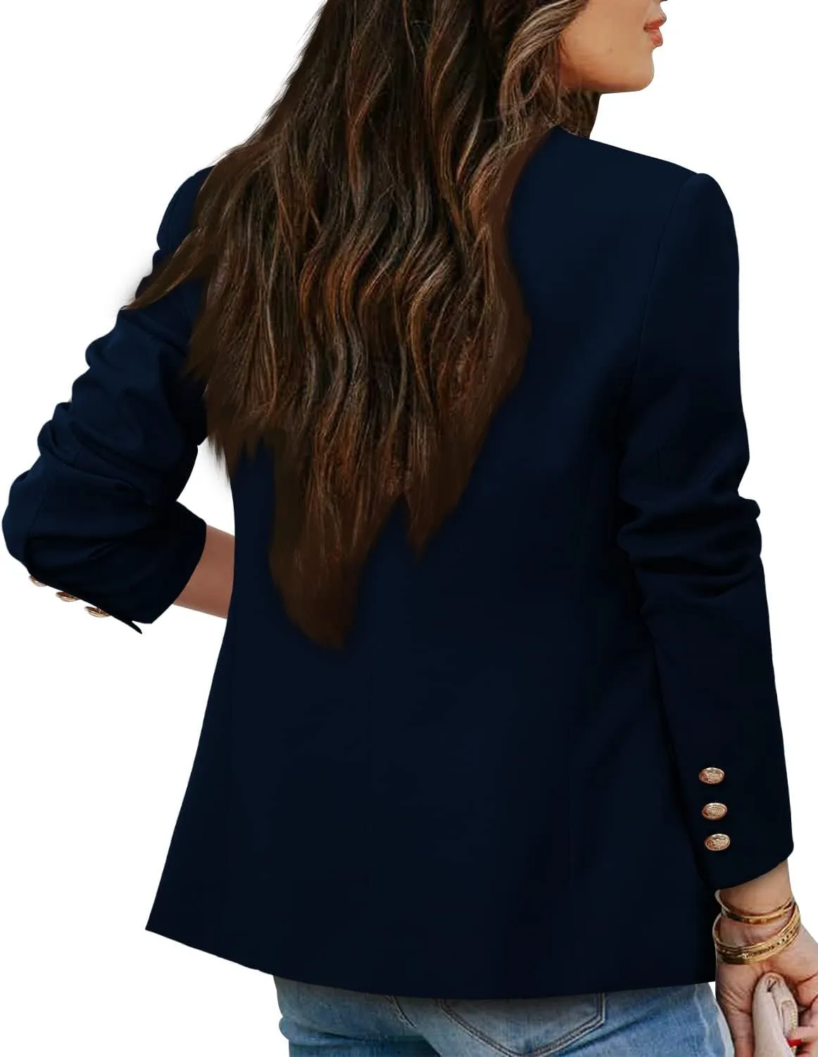 CRAZY GRID Womens Casual Blazer Jacket Gold Button Long Sleeve Work 0ffice Blazer Lapel Jacket