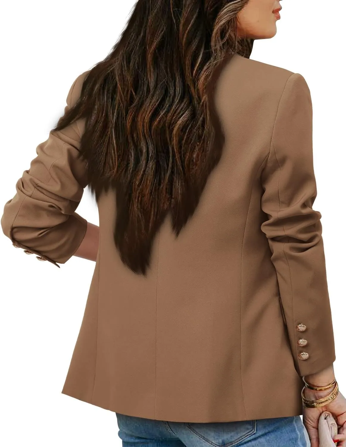 CRAZY GRID Womens Casual Blazer Jacket Gold Button Long Sleeve Work 0ffice Blazer Lapel Jacket