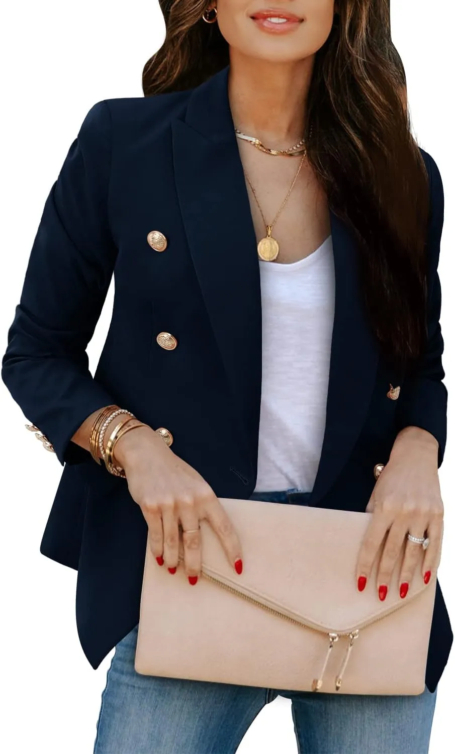 CRAZY GRID Womens Casual Blazer Jacket Gold Button Long Sleeve Work 0ffice Blazer Lapel Jacket