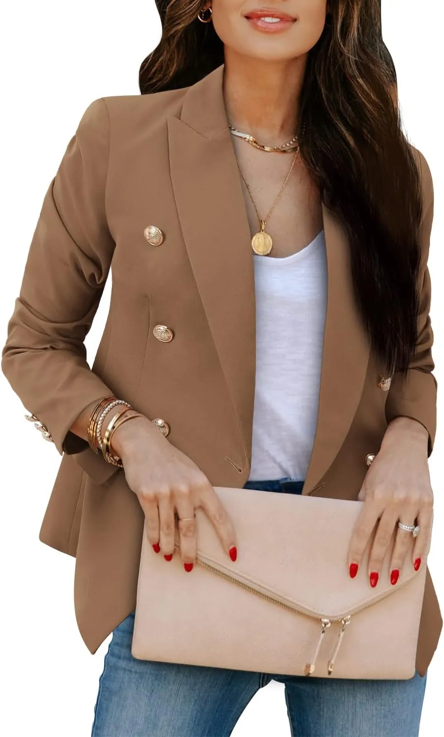 CRAZY GRID Womens Casual Blazer Jacket Gold Button Long Sleeve Work 0ffice Blazer Lapel Jacket