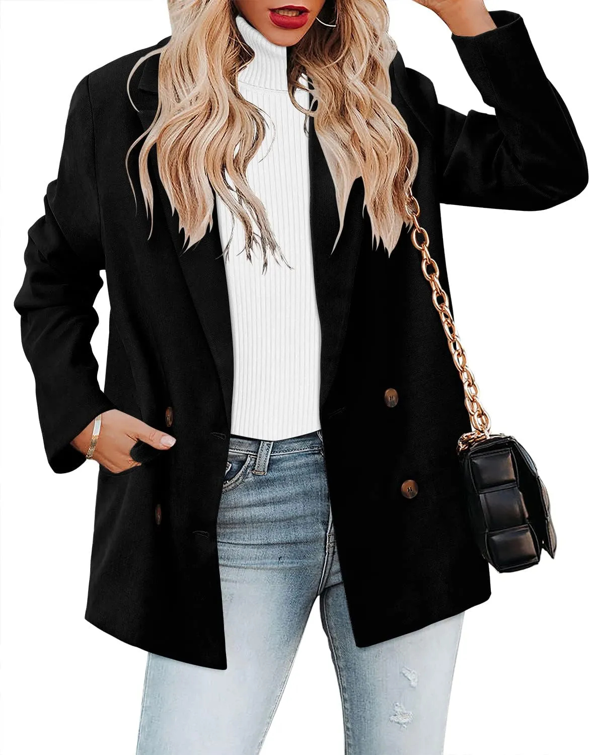 CRAZY GRID Womens Casual Blazer Jacket Long Sleeve Open Front Work Office Blazer Lapel Button Jacket