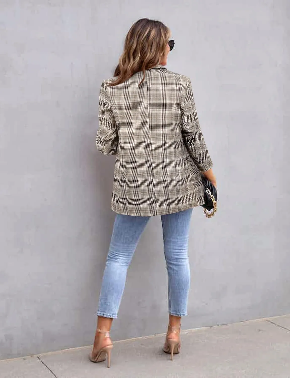 CRAZY GRID Womens Casual Blazer Jacket Long Sleeve Open Front Work Office Blazer Lapel Button Jacket