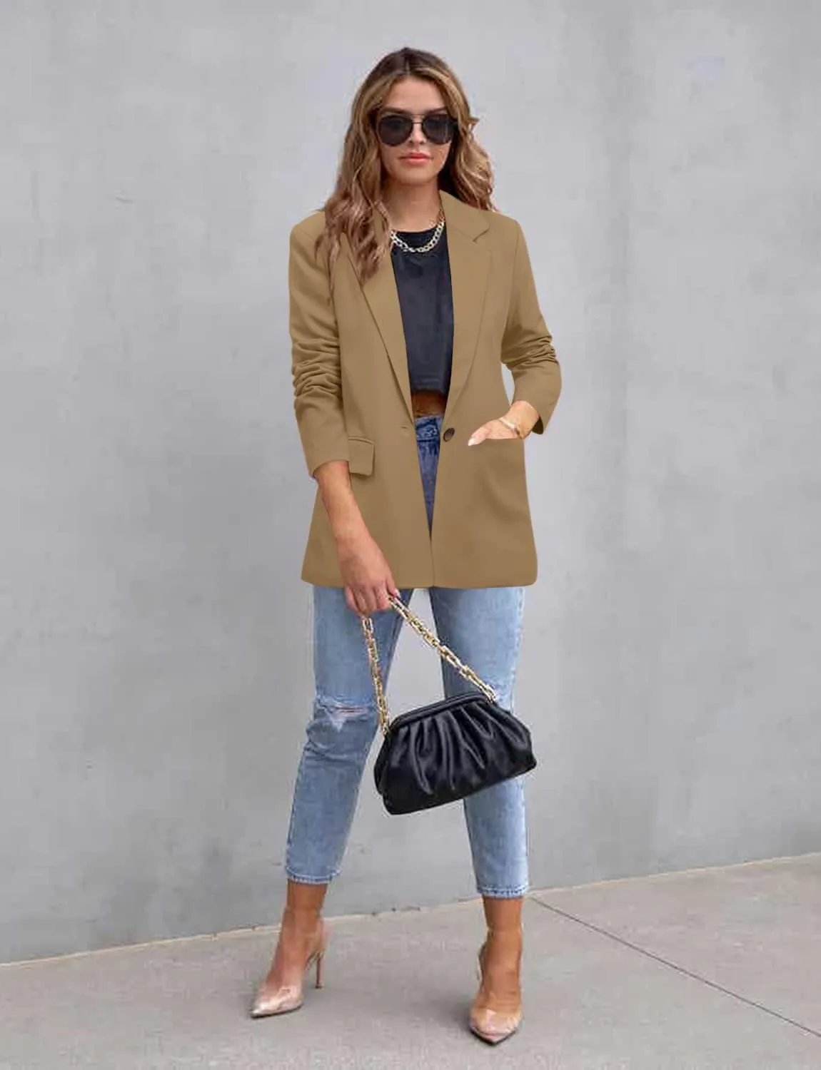 CRAZY GRID Womens Casual Blazer Jacket Long Sleeve Open Front Work Office Blazer Lapel Button Jacket