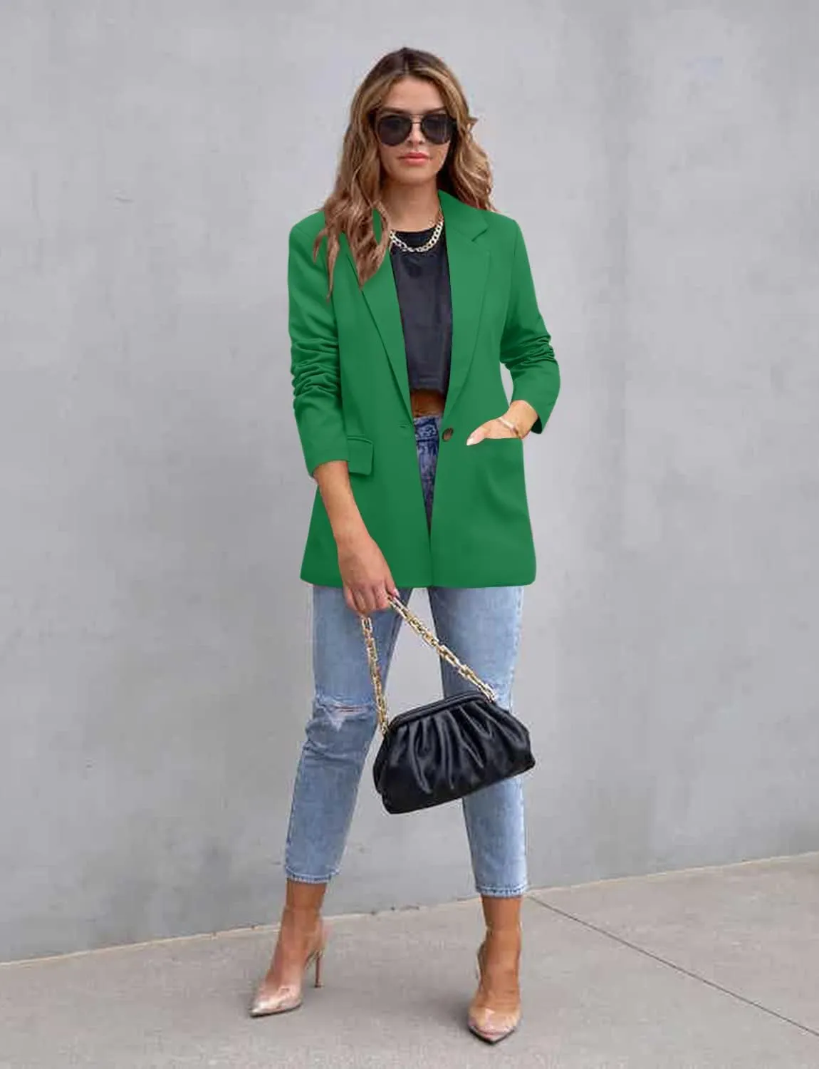 CRAZY GRID Womens Casual Blazer Jacket Long Sleeve Open Front Work Office Blazer Lapel Button Jacket
