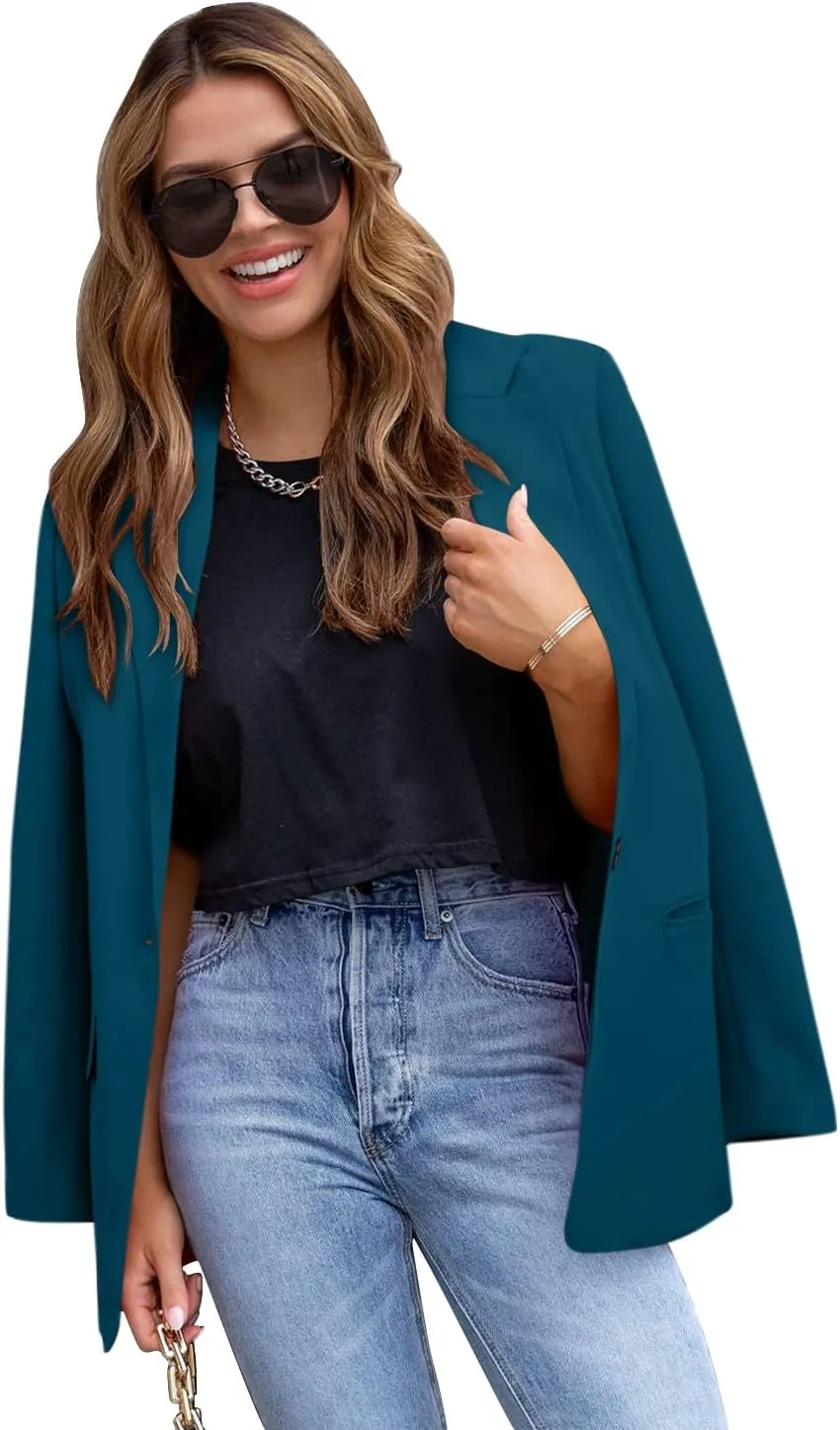 CRAZY GRID Womens Casual Blazer Jacket Long Sleeve Open Front Work Office Blazer Lapel Button Jacket