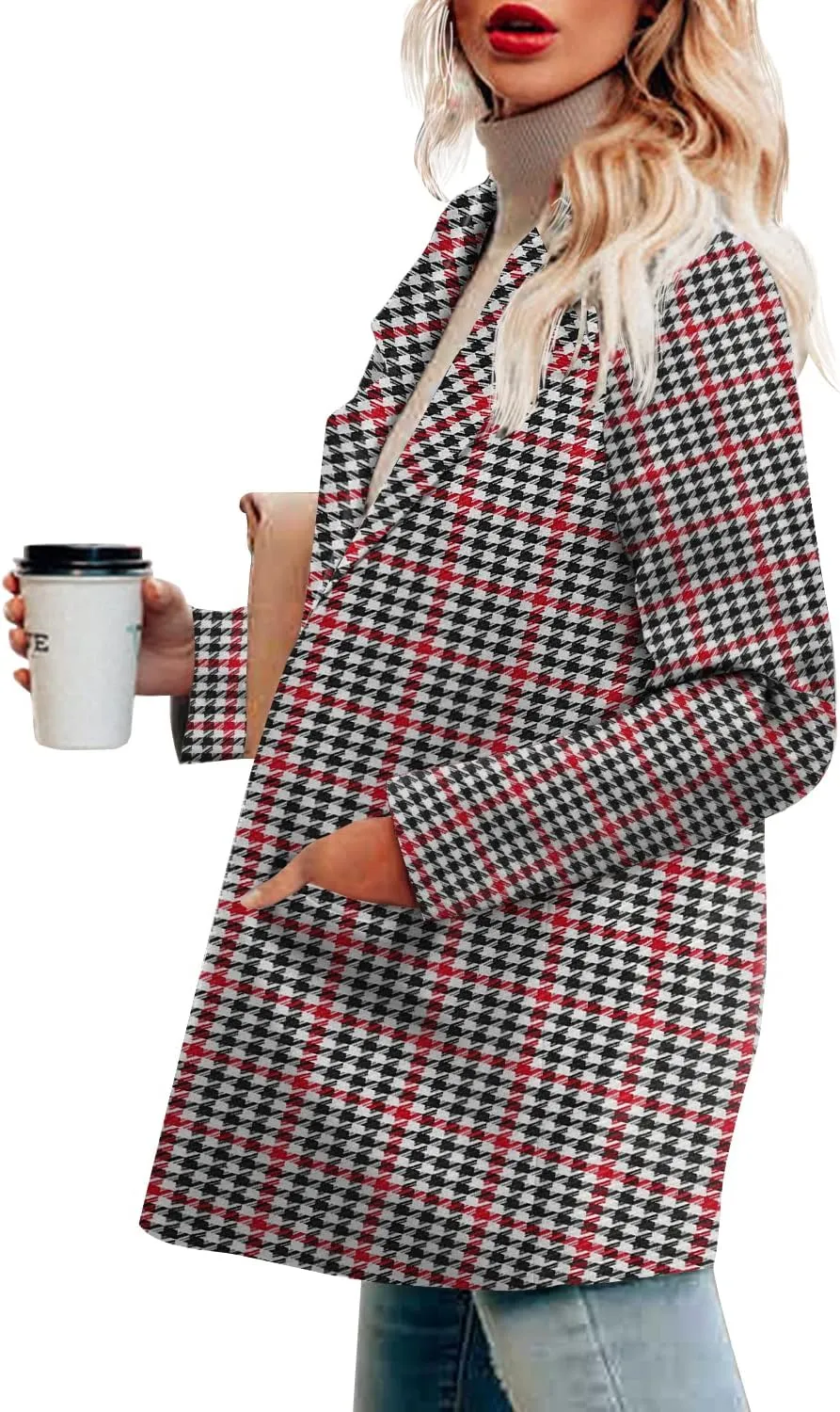 CRAZY GRID Womens Casual Blazer Jacket Long Sleeve Open Front Work Office Blazer Lapel Button Jacket