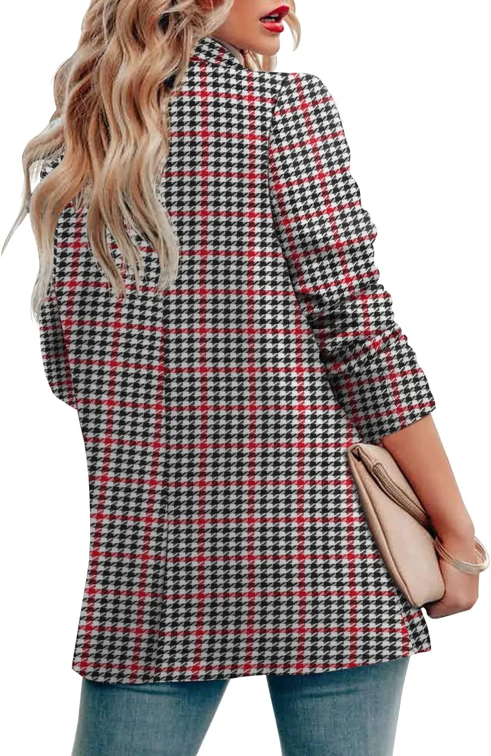 CRAZY GRID Womens Casual Blazer Jacket Long Sleeve Open Front Work Office Blazer Lapel Button Jacket