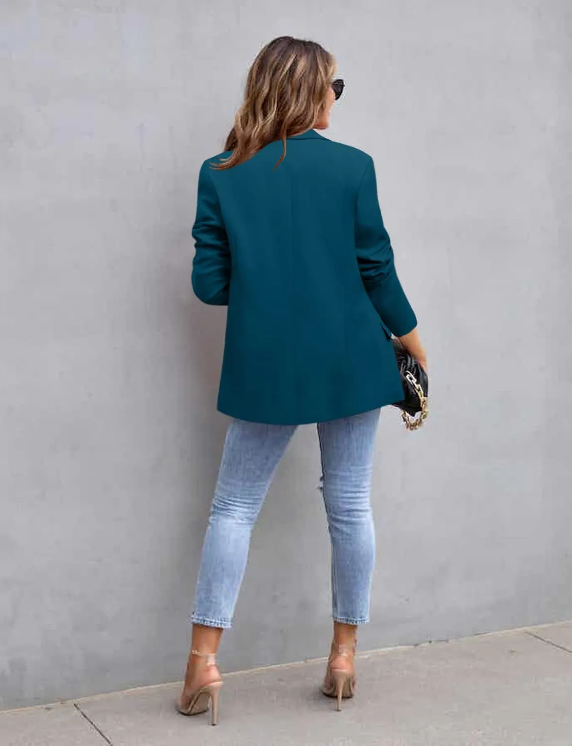 CRAZY GRID Womens Casual Blazer Jacket Long Sleeve Open Front Work Office Blazer Lapel Button Jacket