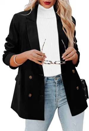 CRAZY GRID Womens Casual Blazer Jacket Long Sleeve Open Front Work Office Blazer Lapel Button Jacket