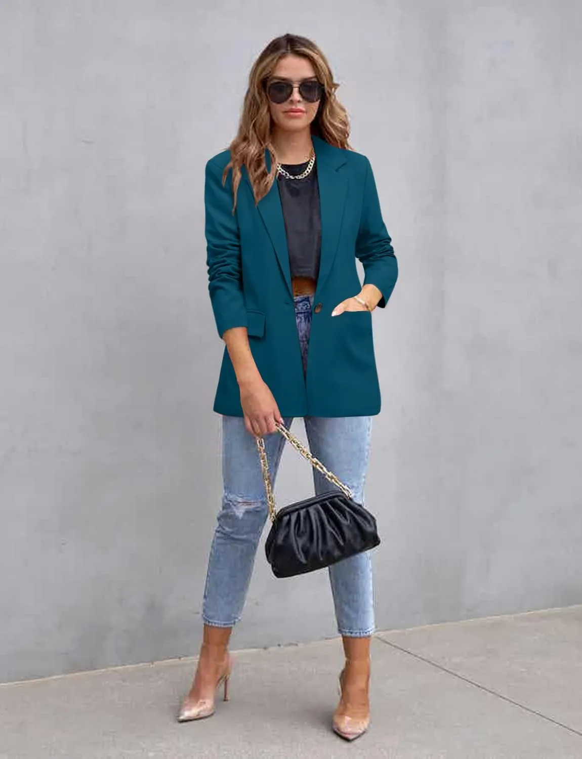 CRAZY GRID Womens Casual Blazer Jacket Long Sleeve Open Front Work Office Blazer Lapel Button Jacket