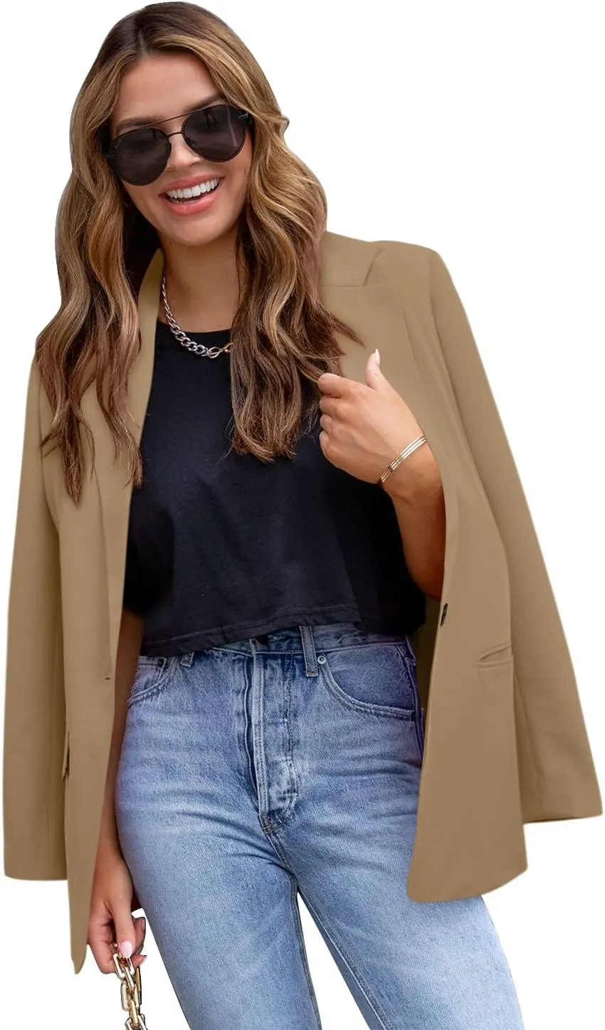 CRAZY GRID Womens Casual Blazer Jacket Long Sleeve Open Front Work Office Blazer Lapel Button Jacket