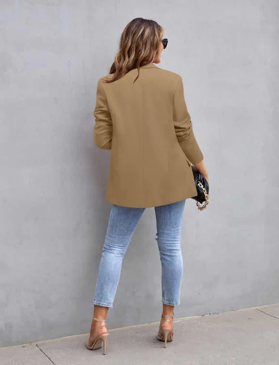 CRAZY GRID Womens Casual Blazer Jacket Long Sleeve Open Front Work Office Blazer Lapel Button Jacket