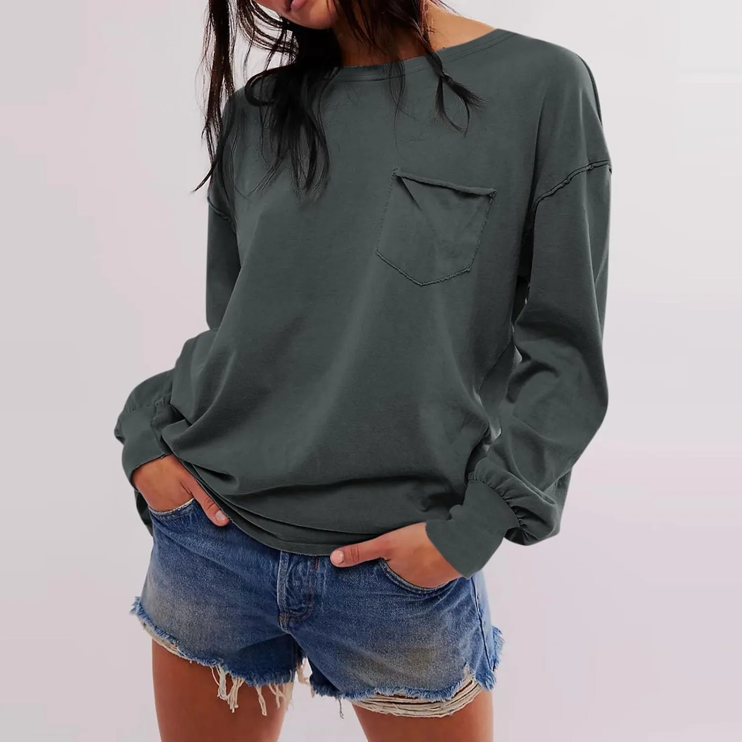 Crew Neck Sweatshirts Women Casual Loose Long Sleeve Tops 2024 Fall Fashion Teacher Shirts Pullover Preppy Clothes