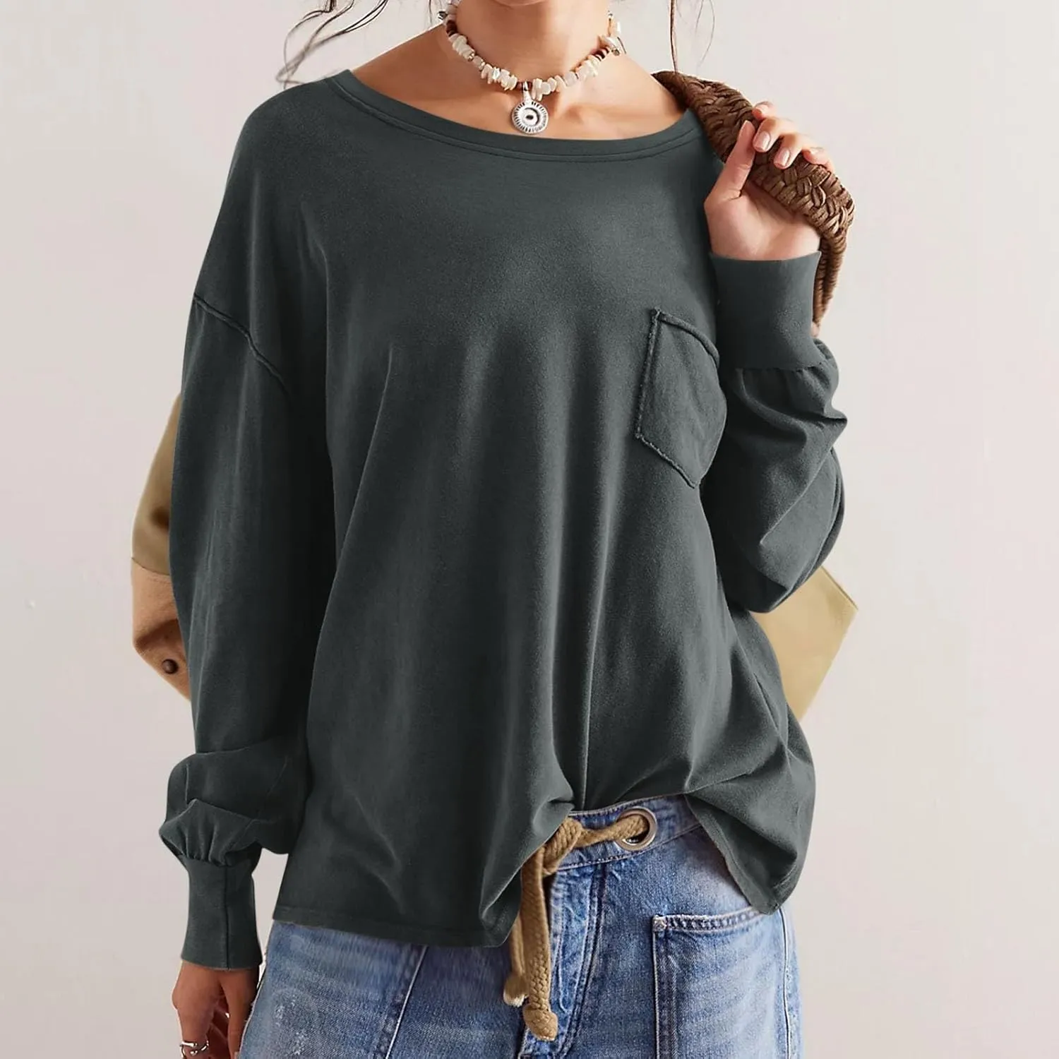Crew Neck Sweatshirts Women Casual Loose Long Sleeve Tops 2024 Fall Fashion Teacher Shirts Pullover Preppy Clothes